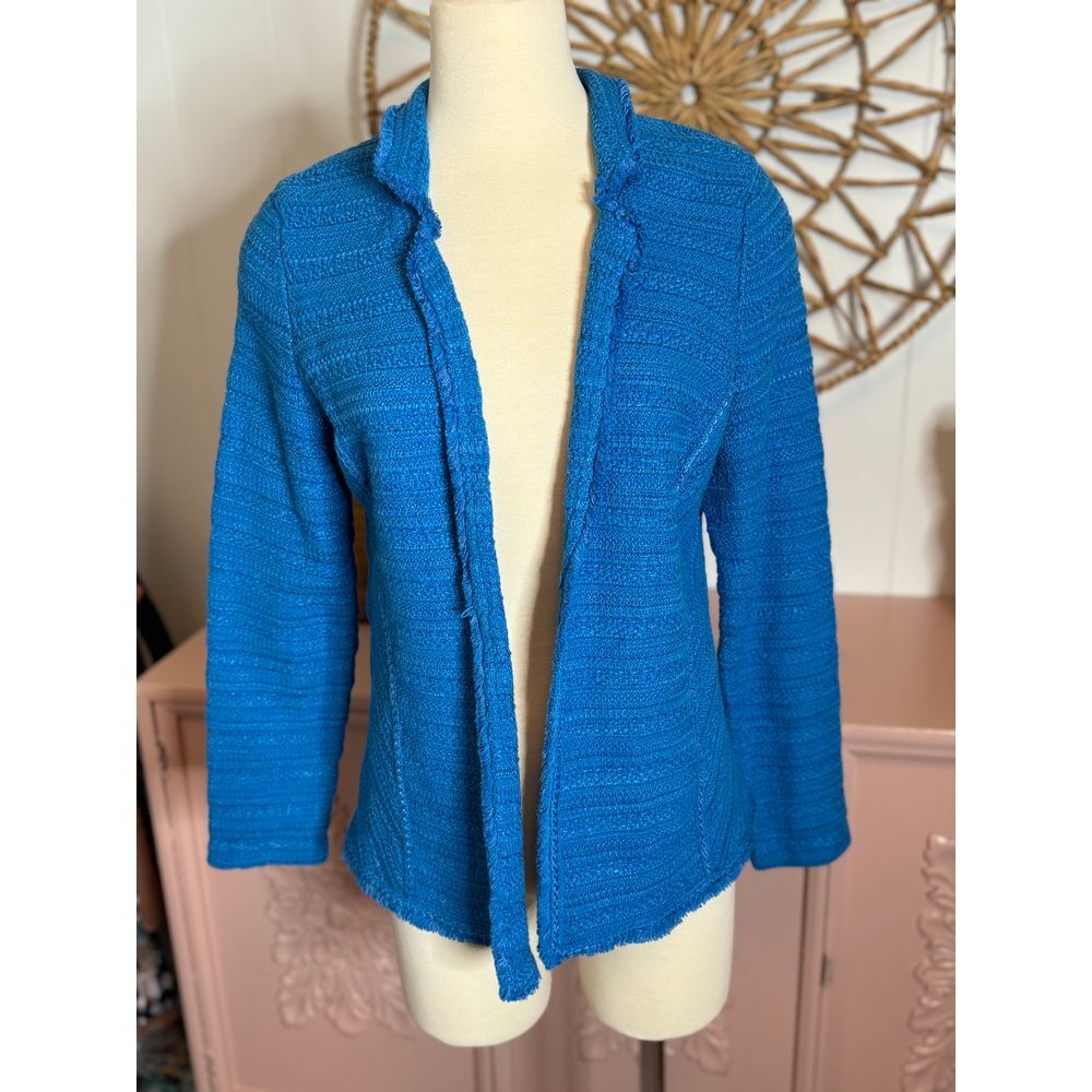 Chico's Bright‎ Blue Textured Knit Open Front Cardigan Size 1